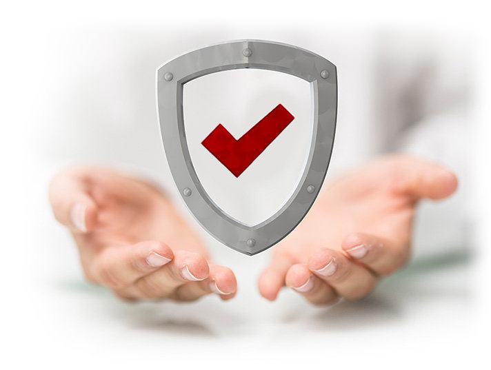 Hand holding shield and red checkmark photo